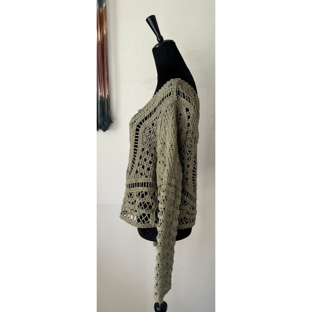 ULTRA PINK Crochet 100% Cotton Long Sleeve Cardigan in Olive Green Size L - Picture 5 of 7